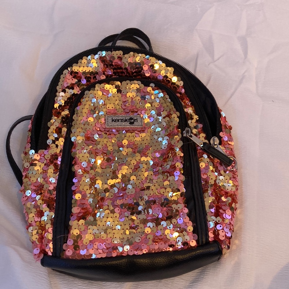 Pink/gold flippable sequin mini backpack